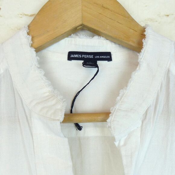 James Perse Shirt Women 1 White Collarless Safari Cotton Button Front 3/4 Sleeve - Picture 6 of 14